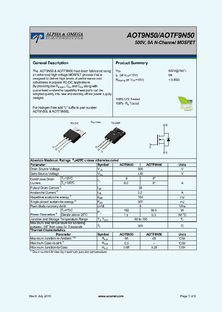 AOT9N50_6587893.PDF Datasheet