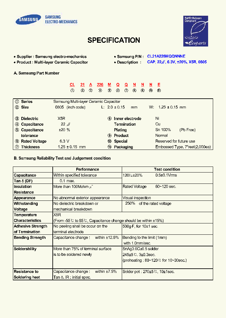 CL21A226MQQNNNE_6596877.PDF Datasheet