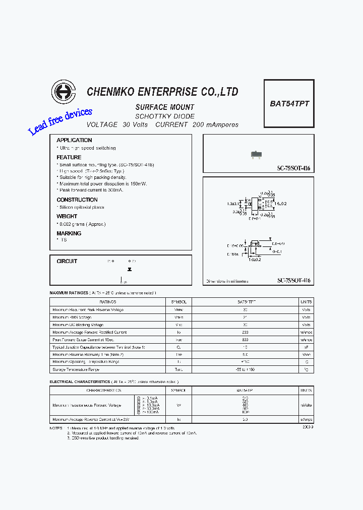 BAT54TPT_6602851.PDF Datasheet