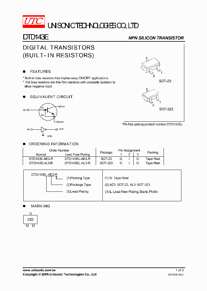 UNISONICTECHNOLOGIESCOLTD-DTD143EL-AE3-R_6623164.PDF Datasheet