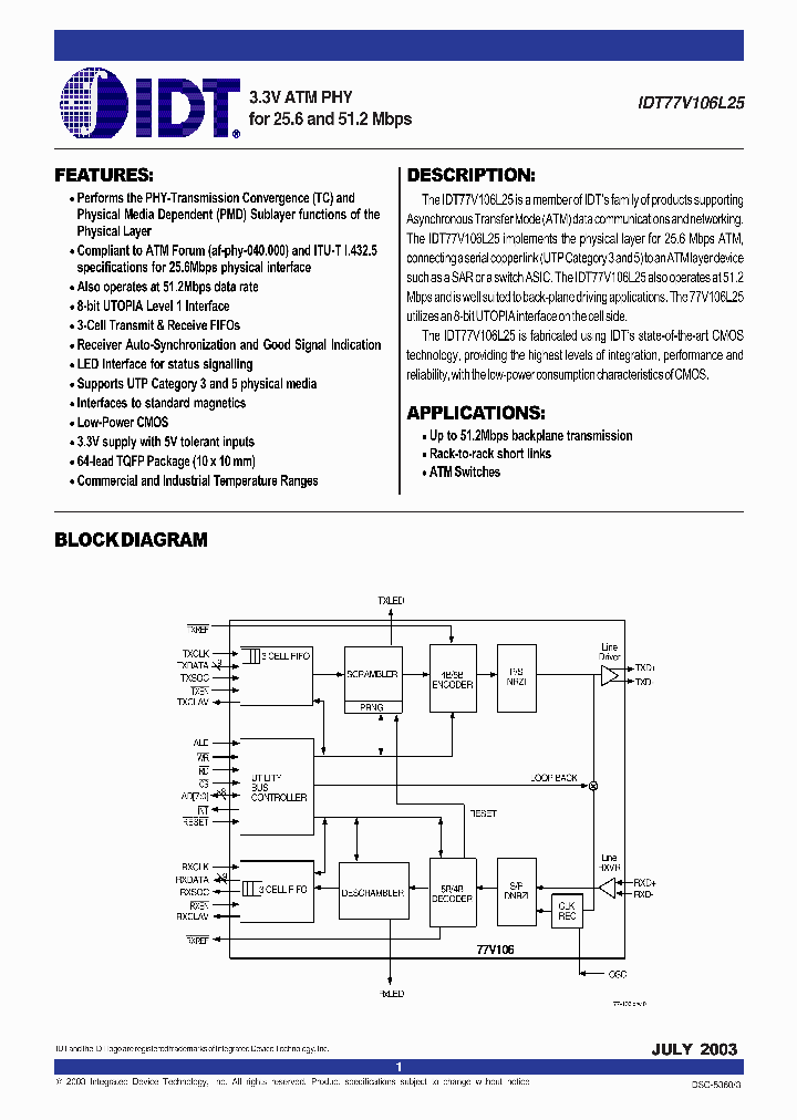 IDT77V106L200TFI_6643811.PDF Datasheet