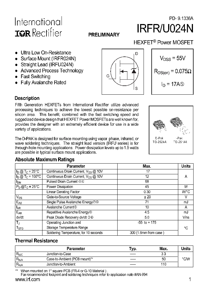 IRFU024NPBF_6663686.PDF Datasheet