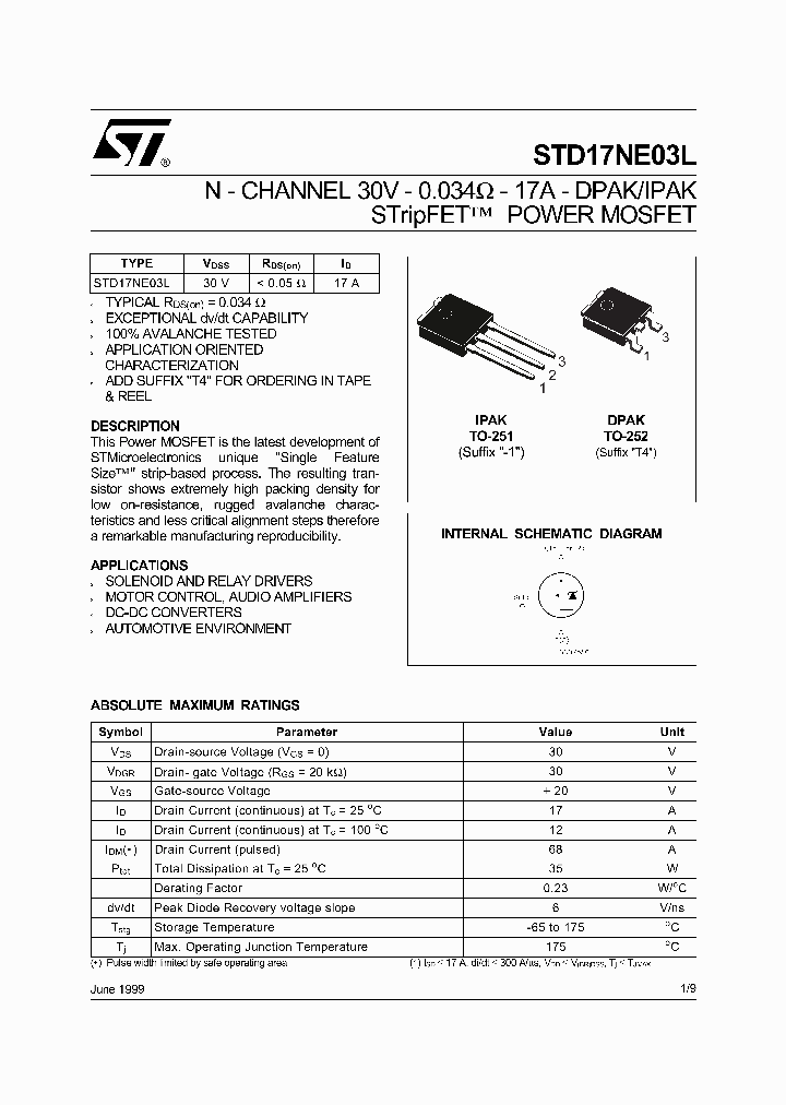 STMICROELECTRONICS-STD17NE03L_6861959.PDF Datasheet