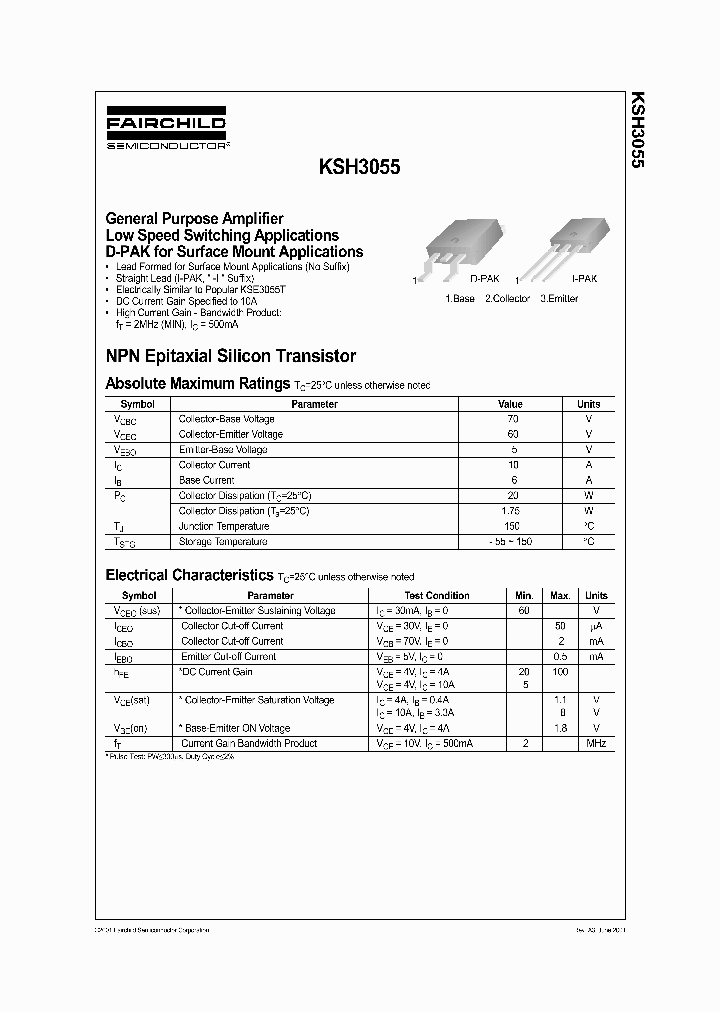 FAIRCHILDSEMICONDUCTORCORP-KSH3055TM_6898570.PDF Datasheet