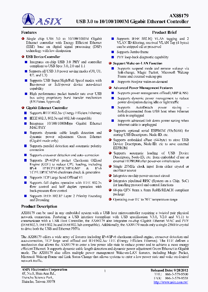 AX88179_6958617.PDF Datasheet Download --- IC-ON-LINE