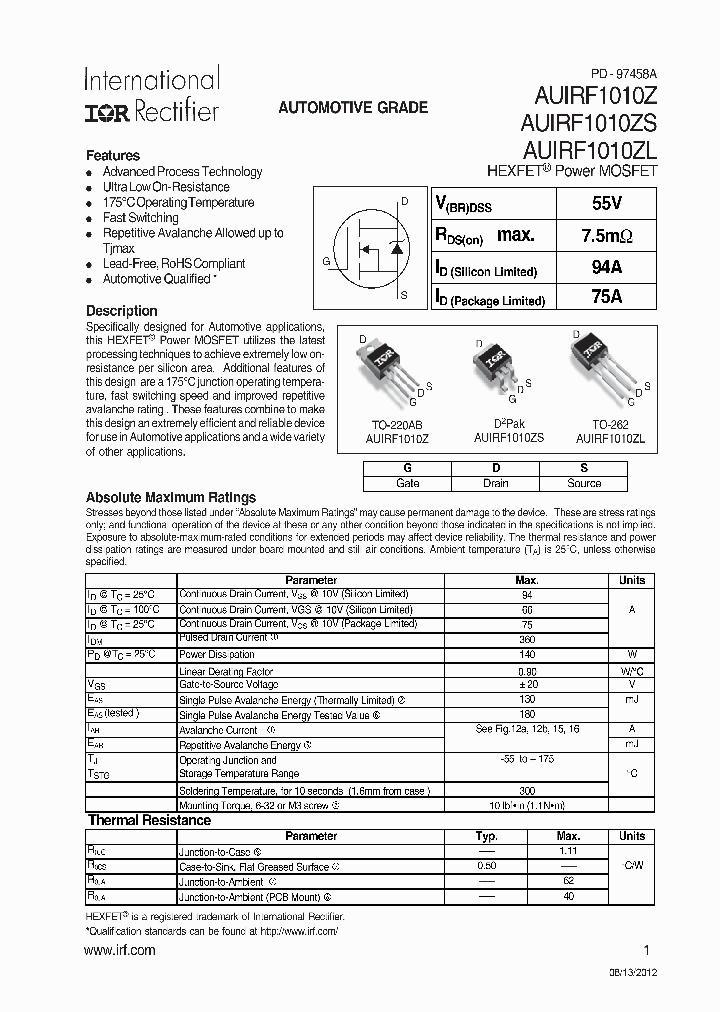 AUIRF1010ZSTRR_7013926.PDF Datasheet