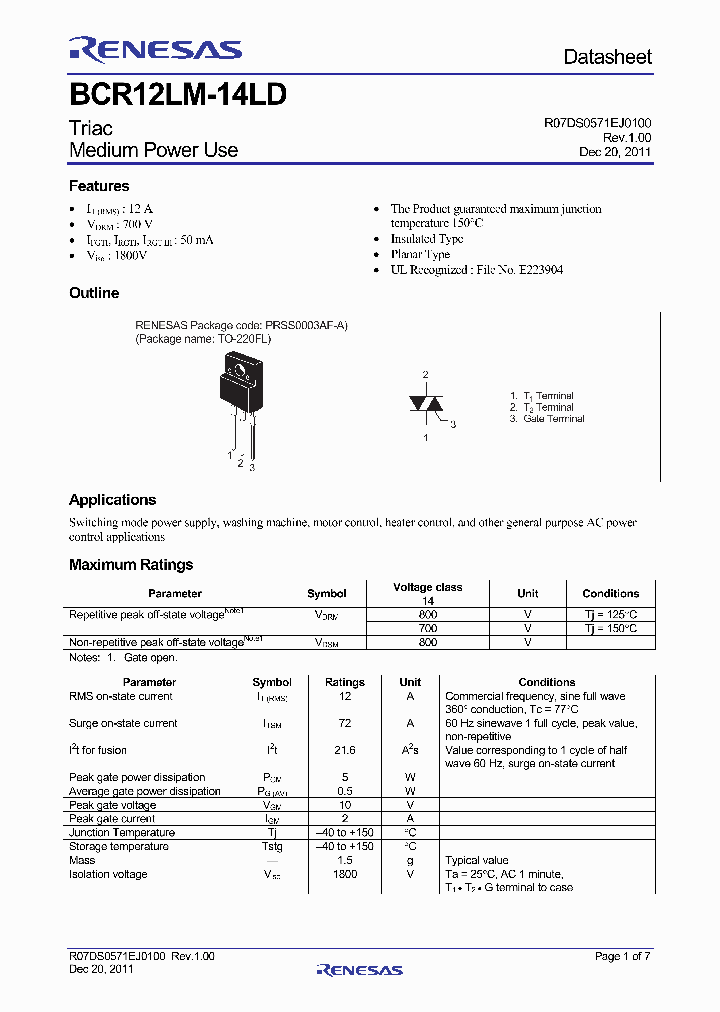 BCR12LM-14LDB00_7075965.PDF Datasheet Download --- IC-ON-LINE