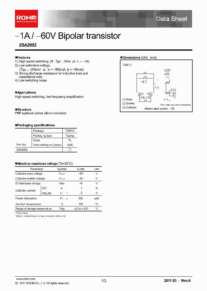 2SA2092TLQ_7077019.PDF Datasheet