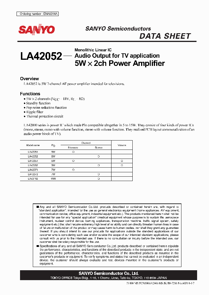 LA42052_7130108.PDF Datasheet Download --- IC-ON-LINE