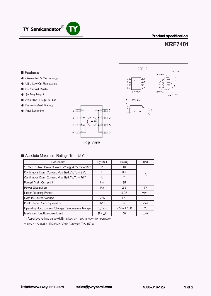 KRF7401_7178422.PDF Datasheet Download --- IC-ON-LINE