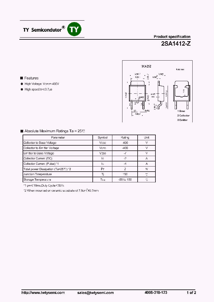 2sa1412 Z Pdf Datasheet Download Ic On Line