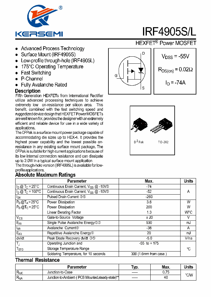 IRF4905S_7223785.PDF Datasheet Download --- IC-ON-LINE