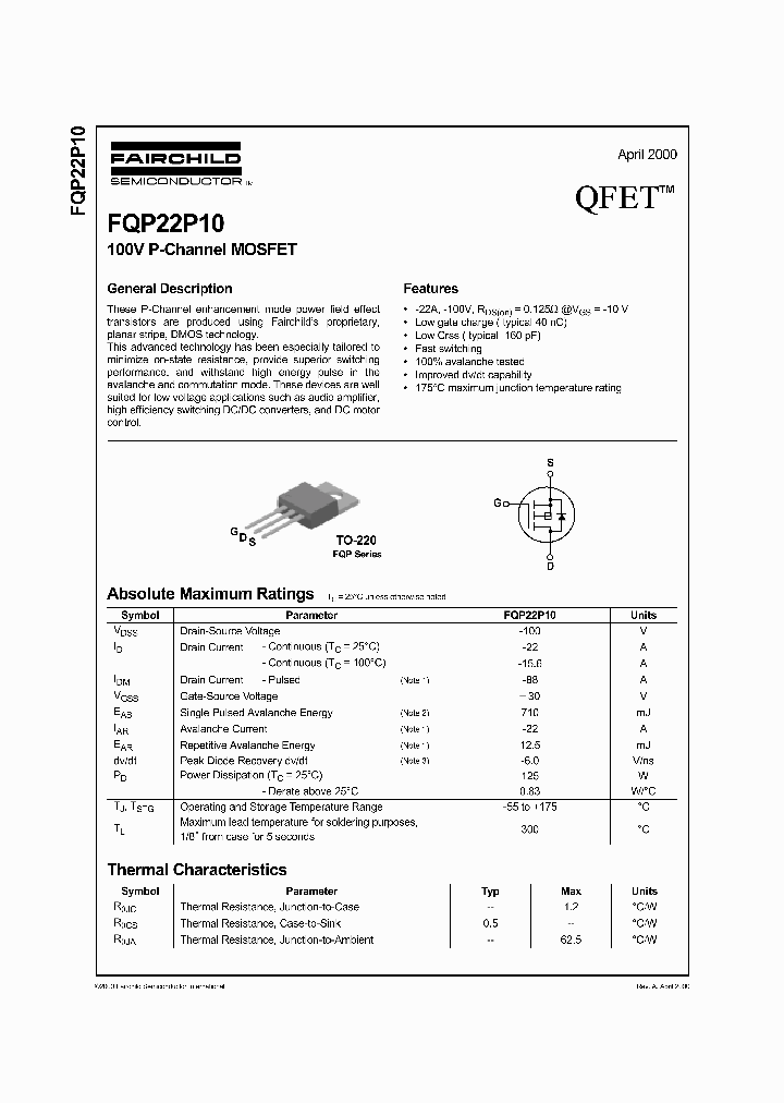 FQP22P10J69Z_7238574.PDF Datasheet