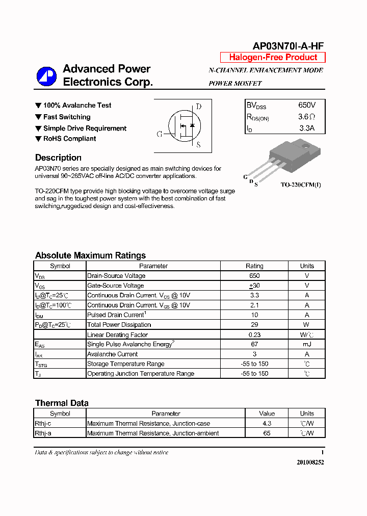 AP03N70I-A-HF_7250246.PDF Datasheet