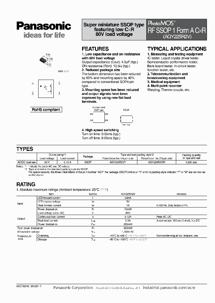 AQY225R1SZ_7258382.PDF Datasheet Download --- IC-ON-LINE