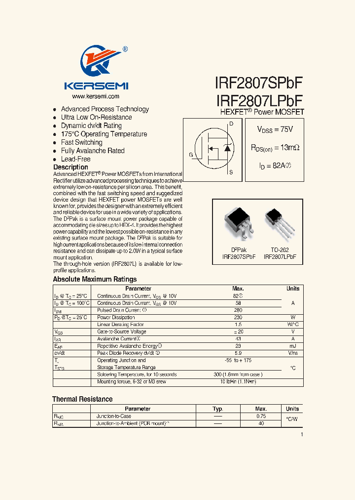 IRF2807SPBF_7274121.PDF Datasheet