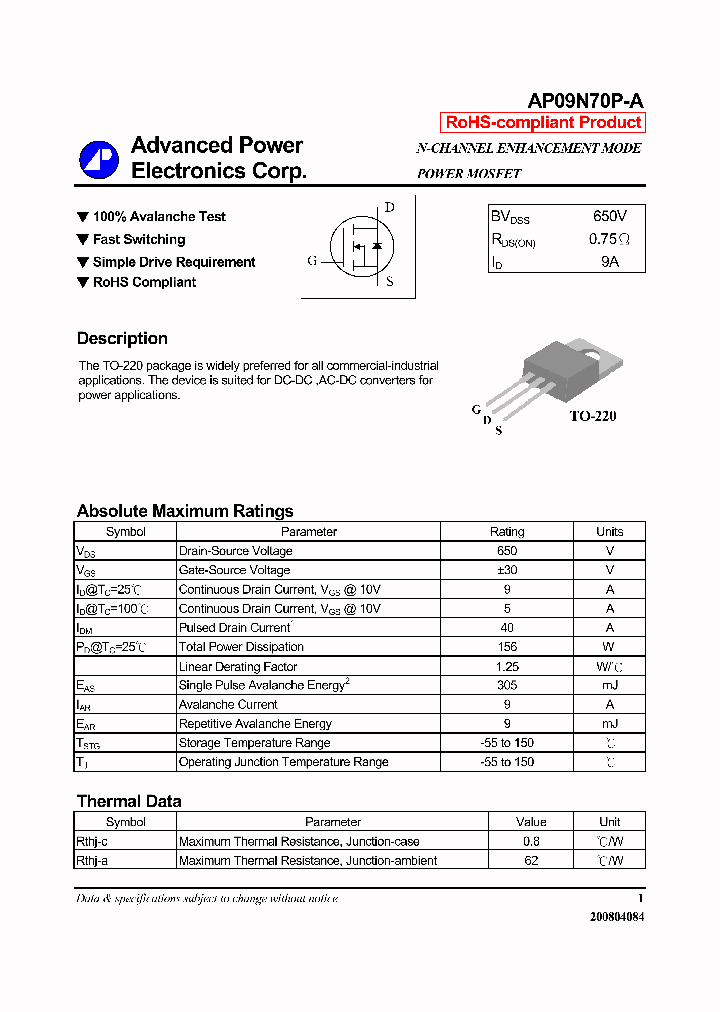AP09N70P-A08_7299612.PDF Datasheet