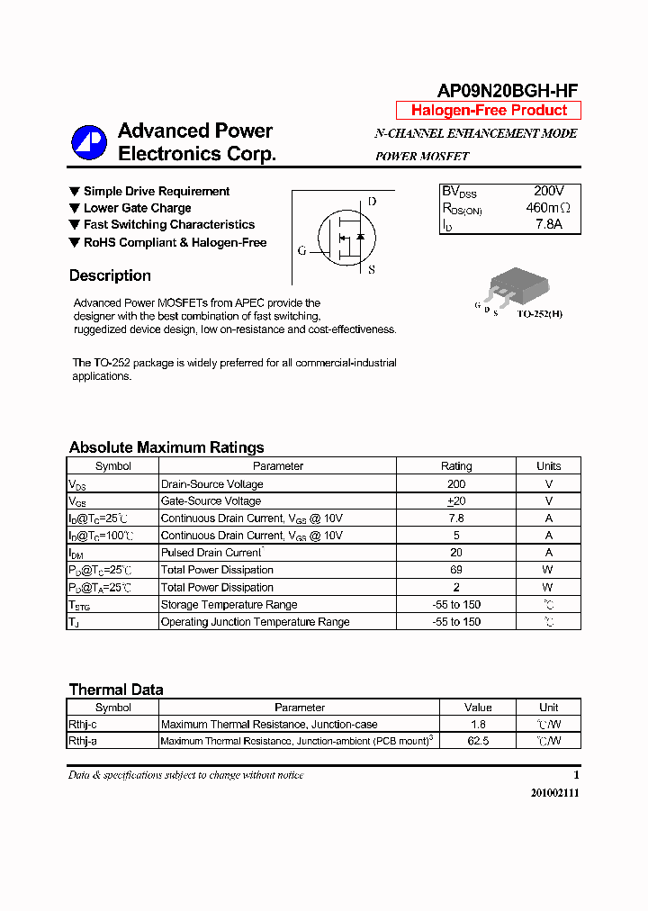 AP09N20BGH-HF_7299600.PDF Datasheet