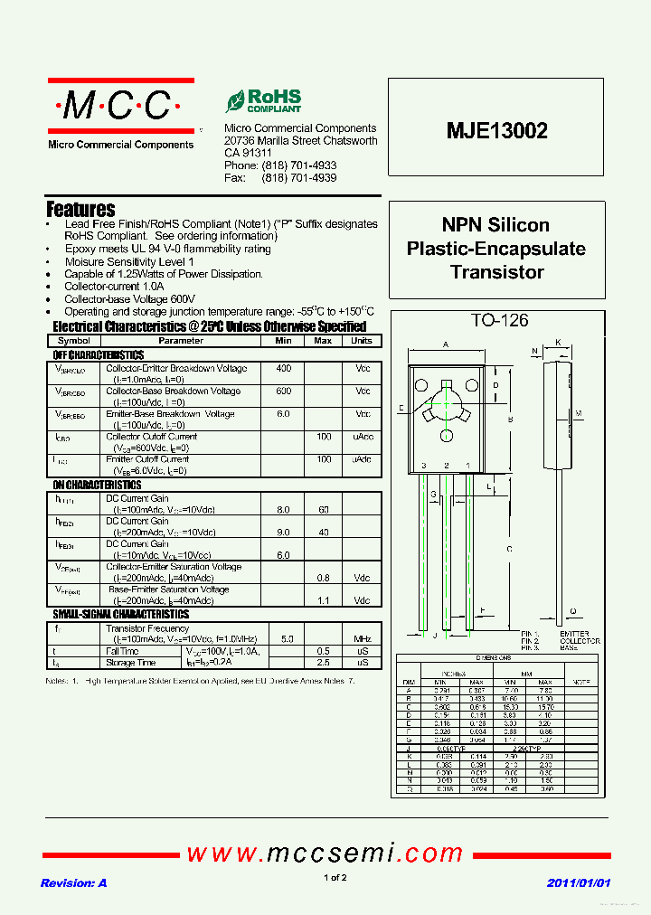 MJE13002_7305665.PDF Datasheet Download --- IC-ON-LINE