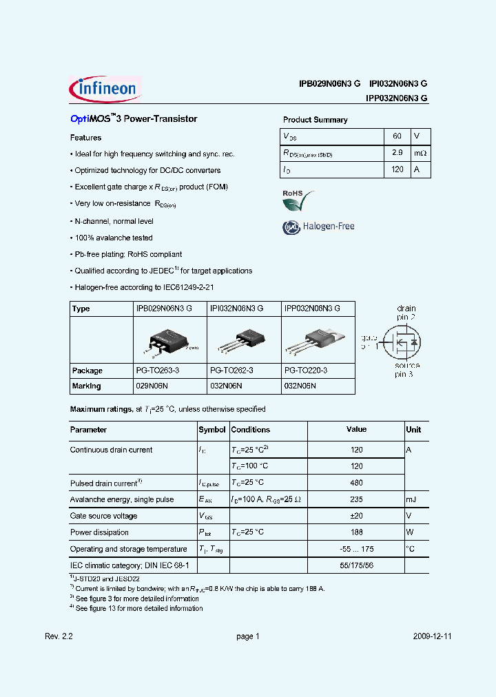 IPI032N06N3GAKSA1_7306006.PDF Datasheet