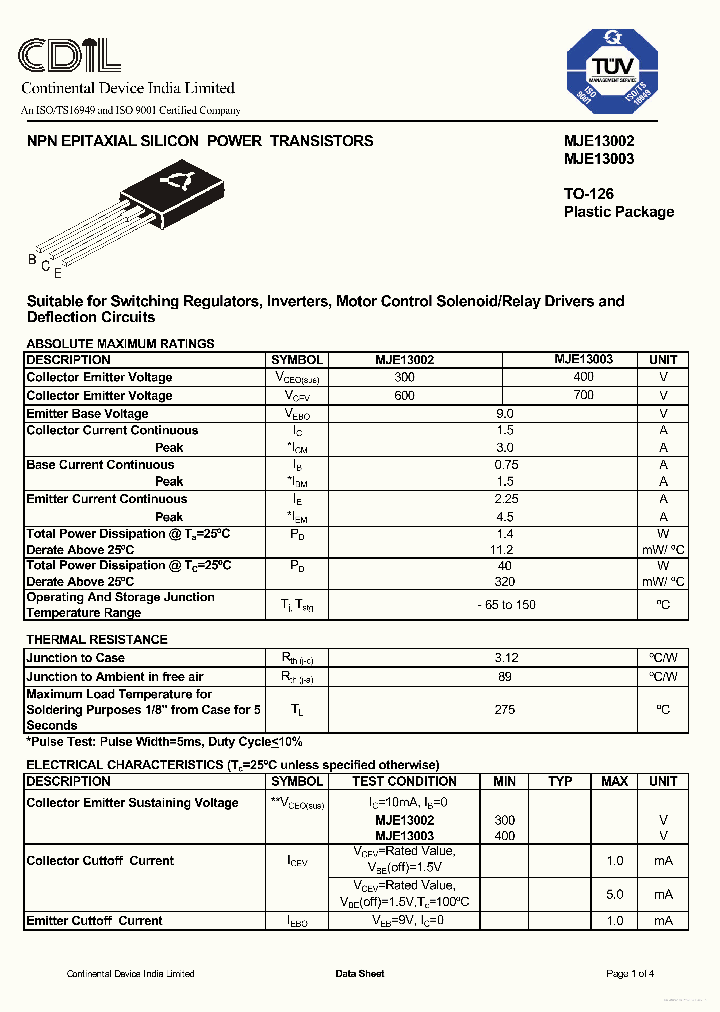 MJE13002_7326860.PDF Datasheet Download --- IC-ON-LINE