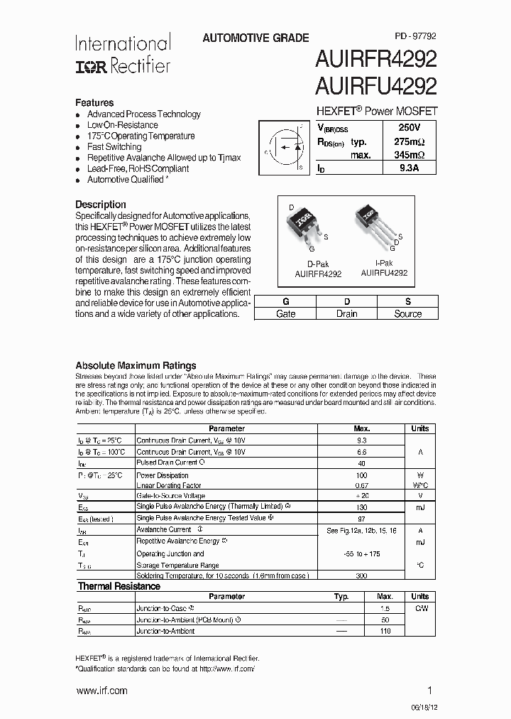 AUIRFU4292_7340235.PDF Datasheet