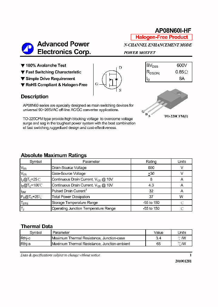 AP08N60I-HF_7354802.PDF Datasheet