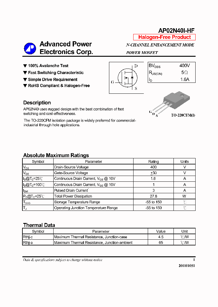 AP02N40I-HF_7354796.PDF Datasheet