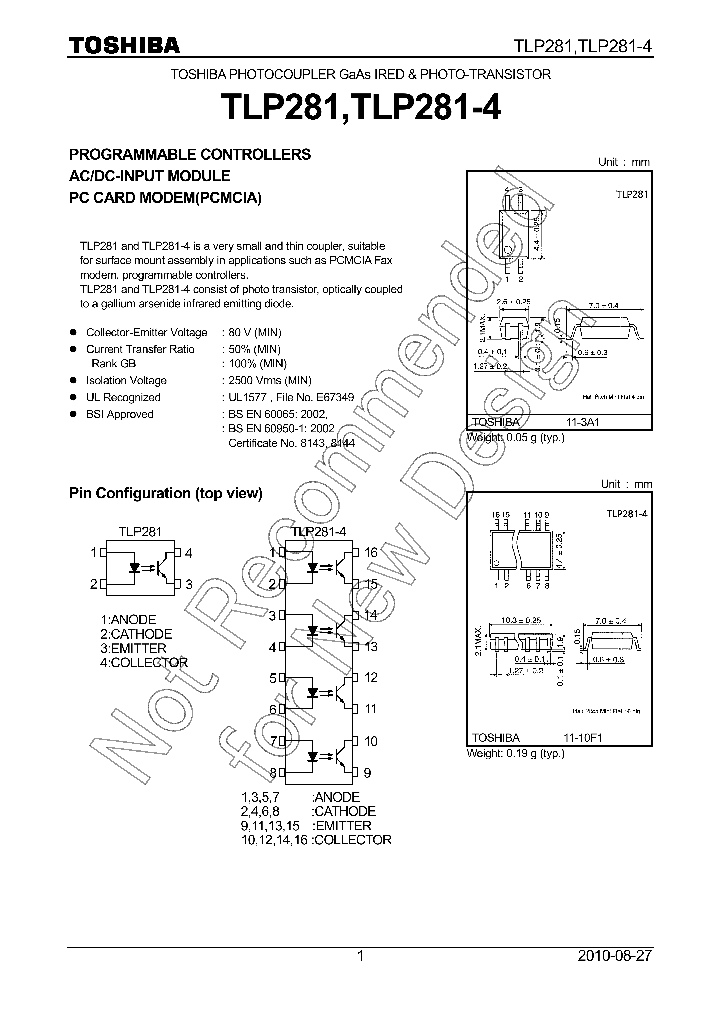 TLP281-4GBTPJF_7365235.PDF Datasheet Download --- IC-ON-LINE