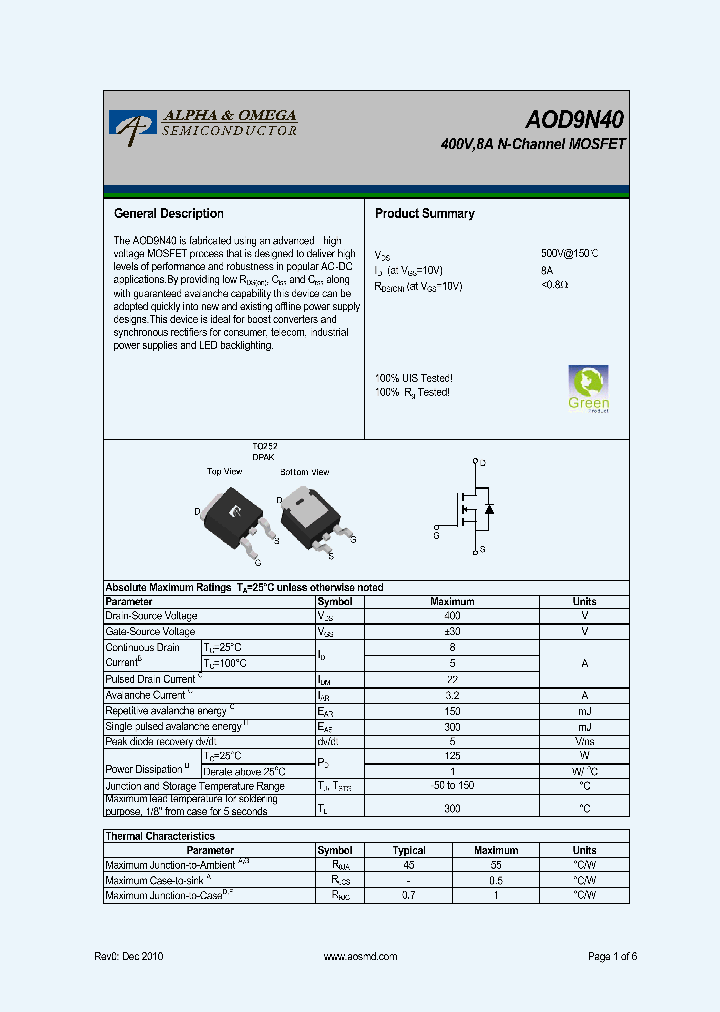 AOD9N40_7429825.PDF Datasheet