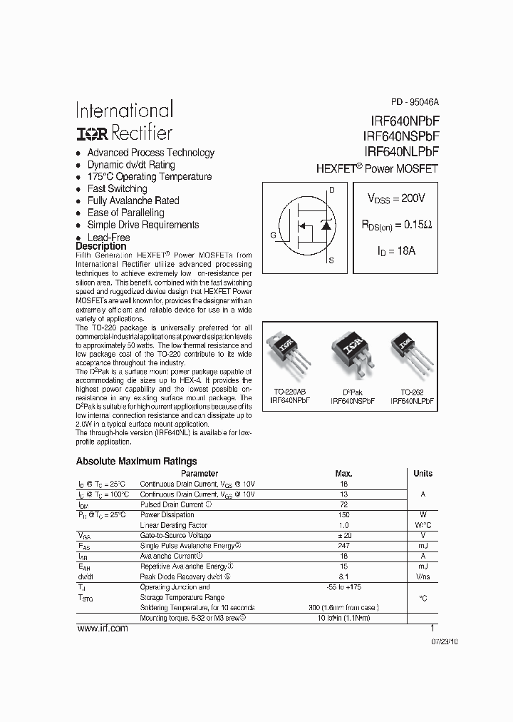 IRF640NPBF_7430106.PDF Datasheet