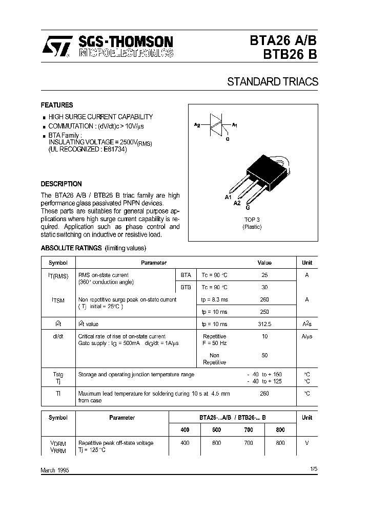 BTA26-700B_7489378.PDF Datasheet Download --- IC-ON-LINE