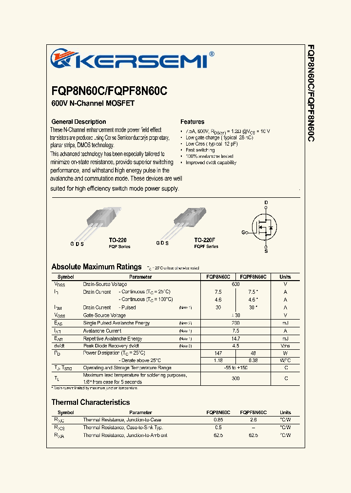 FQPF8N60C_7530942.PDF Datasheet Download --- IC-ON-LINE