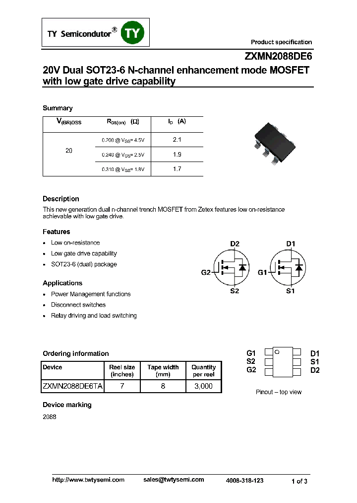 ZXMN2088DE6TA_7545319.PDF Datasheet