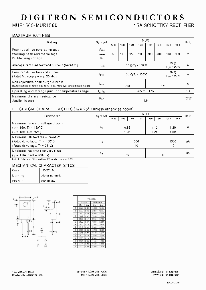 MUR1520_7564197.PDF Datasheet Download --- IC-ON-LINE