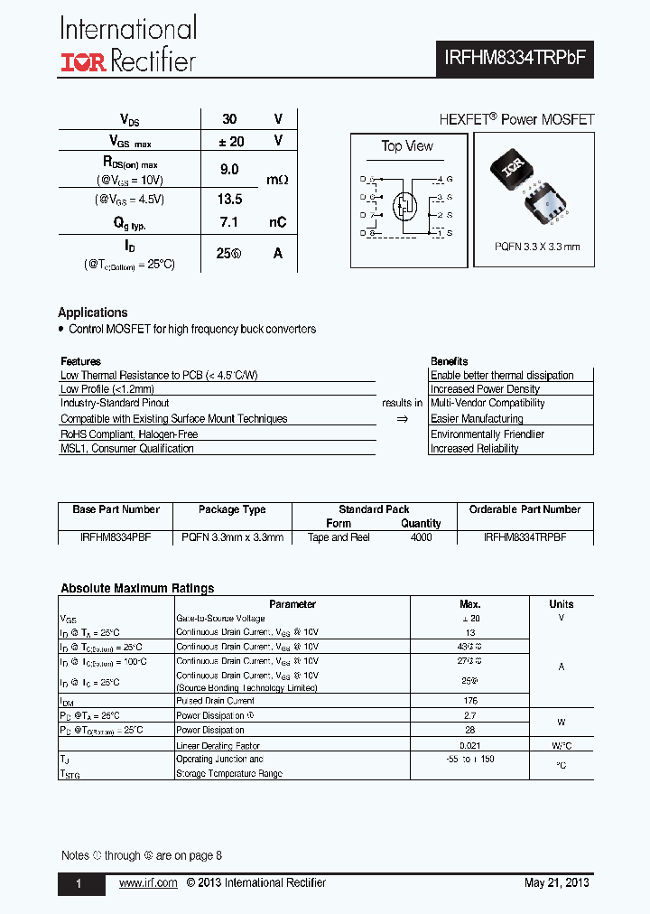 IRFHM8334PBF_7606797.PDF Datasheet