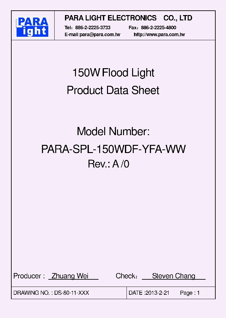 PARA-SPL-150WDF-YFA-WW_7609795.PDF Datasheet