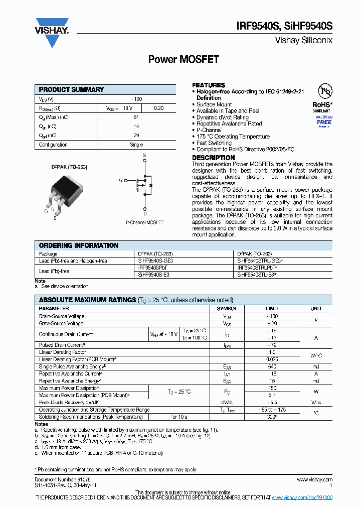 IRF9540STRRPBF_7612984.PDF Datasheet