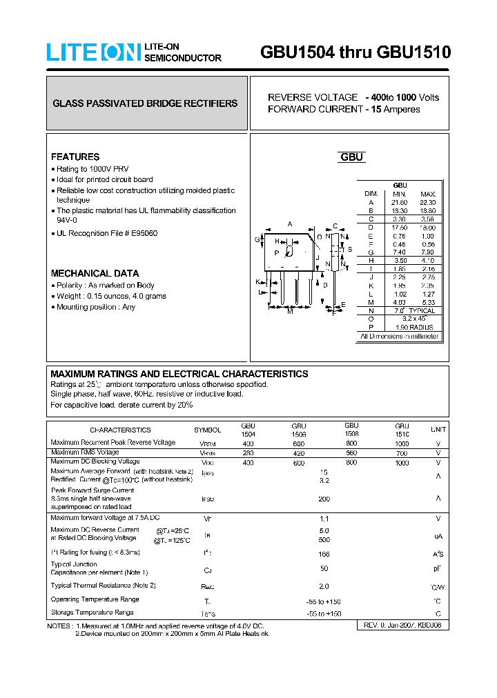 GBU1510_7667428.PDF Datasheet Download --- IC-ON-LINE
