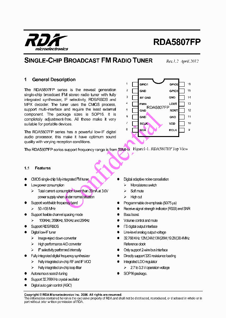 RDA5807FP_7668828.PDF Datasheet Download --- IC-ON-LINE