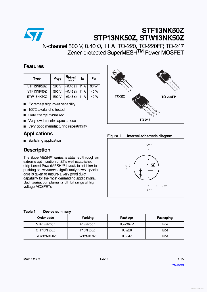 F13NK50Z_7669362.PDF Datasheet Download --- IC-ON-LINE