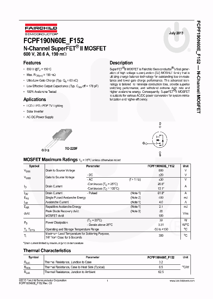 FCPF190N60E152_7672474.PDF Datasheet