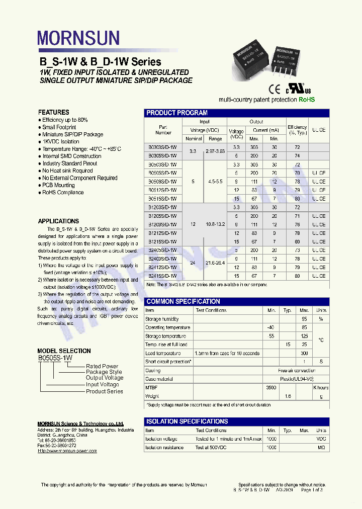 B0503D-1W_7680652.PDF Datasheet Download --- IC-ON-LINE
