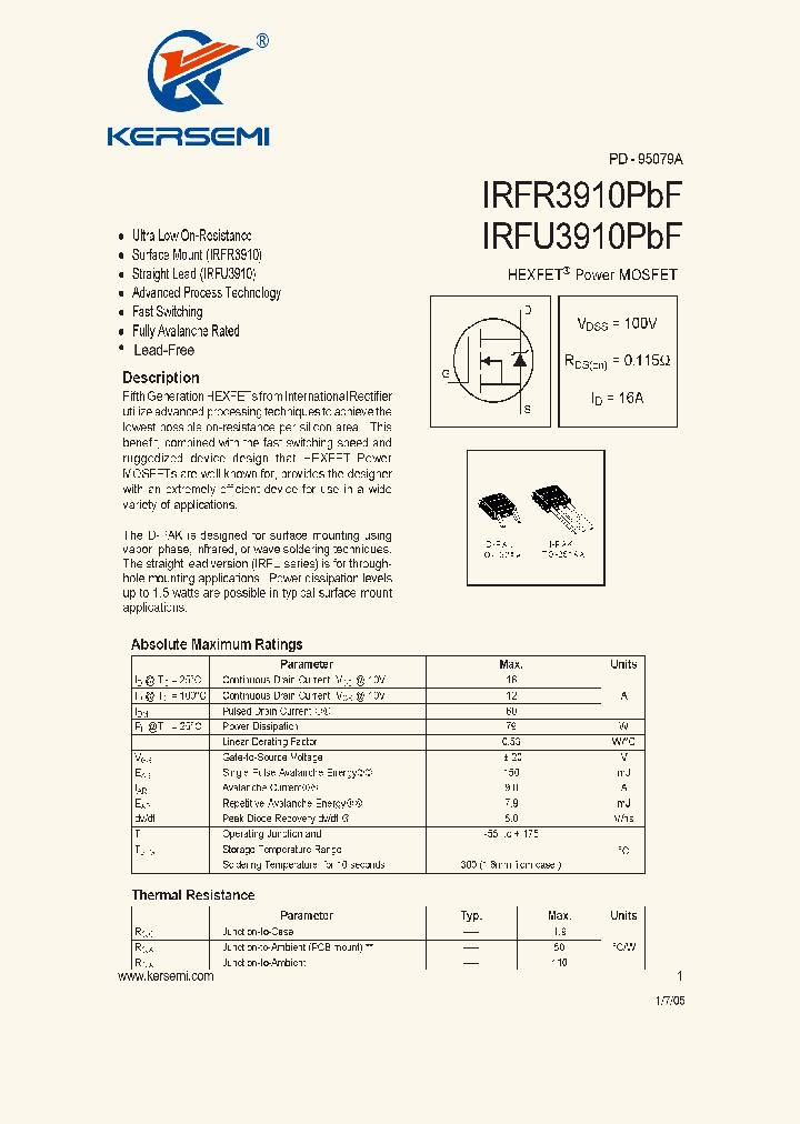 IRFR3910PBF_7695358.PDF Datasheet