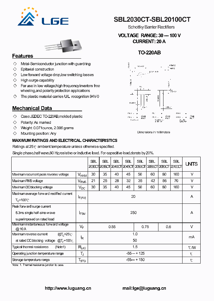 SBL20100CT_7695843.PDF Datasheet Download --- IC-ON-LINE