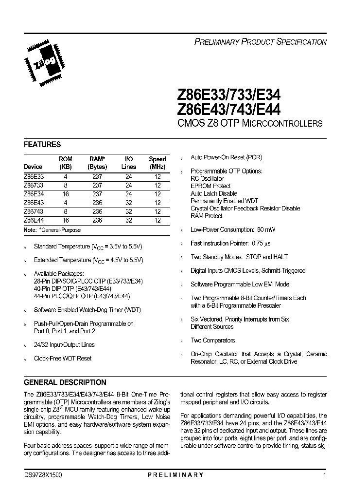 Z86E43_7704956.PDF Datasheet