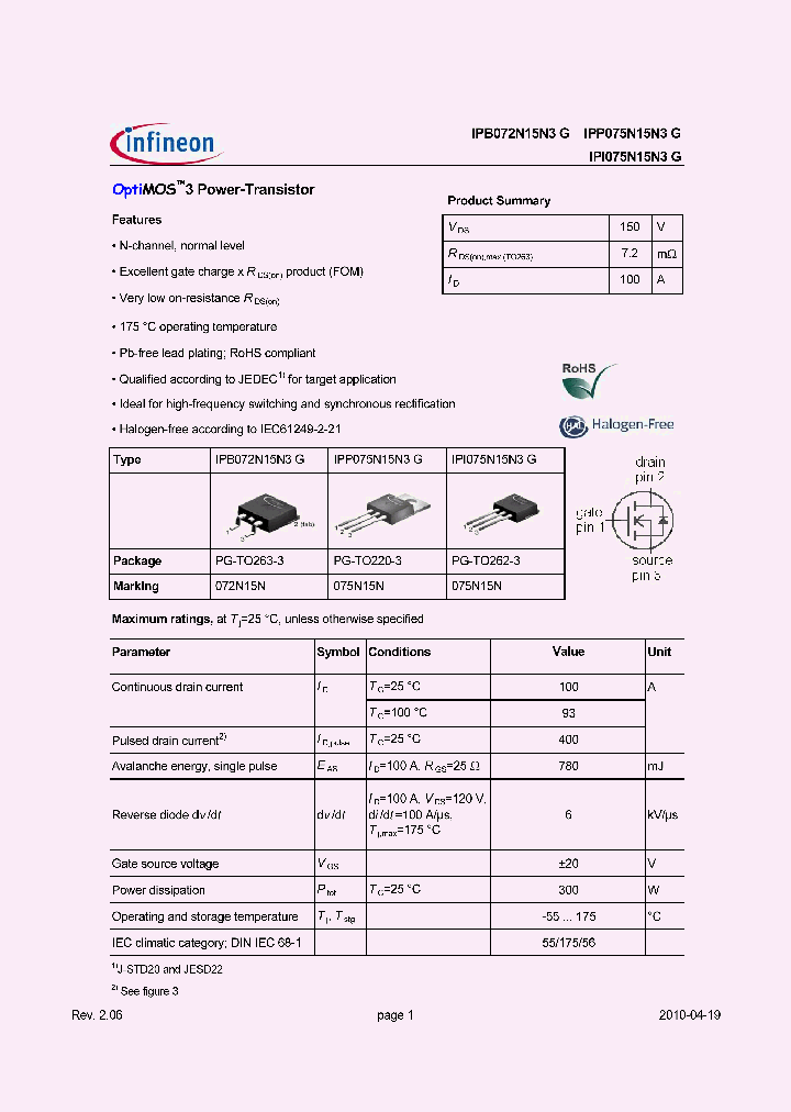 IPB072N15N3-G_7719280.PDF Datasheet