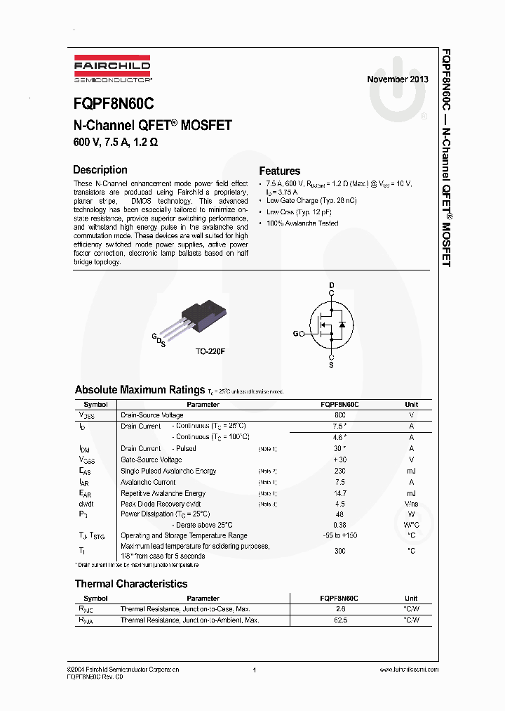 FQPF8N60C_7727653.PDF Datasheet Download --- IC-ON-LINE