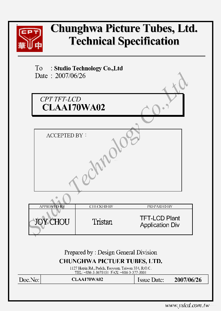 CLAA170WA02_7738071.PDF Datasheet