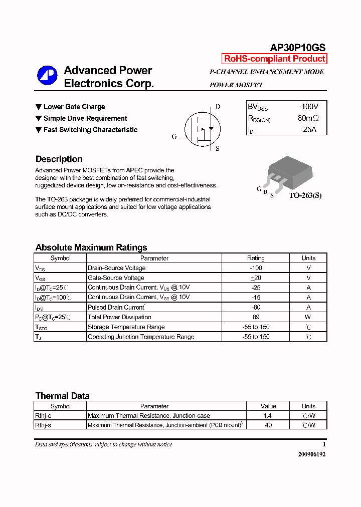 AP30P10GS_7816068.PDF Datasheet